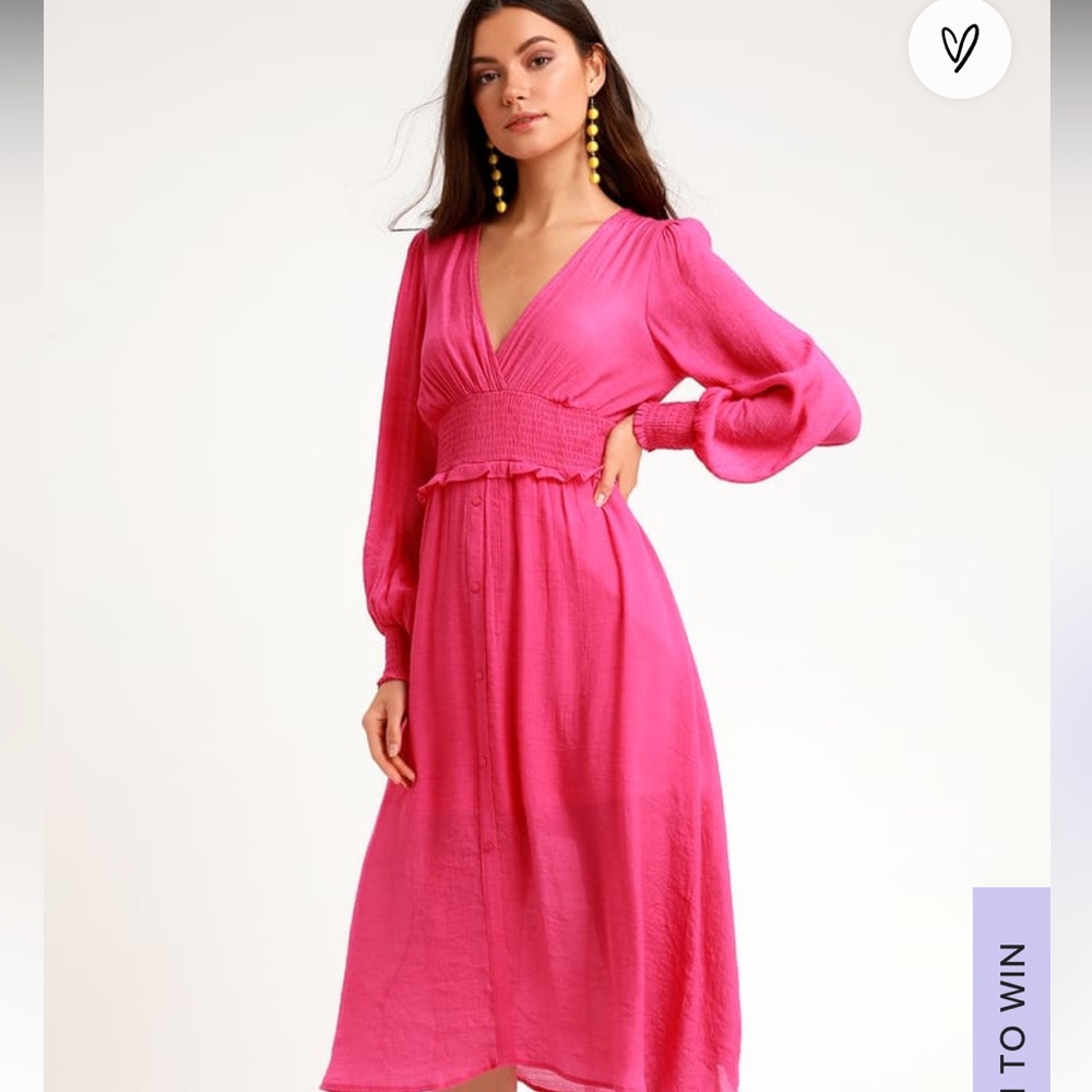 Lulus Go For It Pink Long Sleeve Dress Small Boho